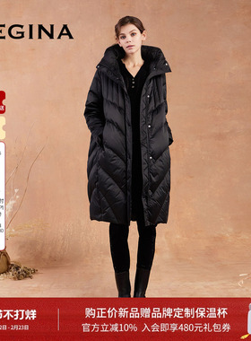 [90白鹅绒]GEGINA吉吉娜2025秋冬季新品加厚保暖羽绒服女黑色防风