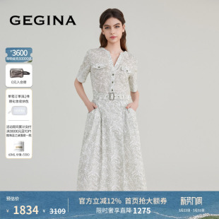 【纯棉】GEGINA吉吉娜春夏新品收腰V领连衣裙纯棉花卉中长款裙