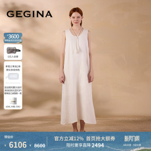 [亚麻]GEGINA吉吉娜春夏季新品无袖纯色连衣裙长款仙气优雅裙