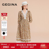 纯棉 吉吉娜V领碎花Liberty塔那湖棉印花蕾丝拼接中长连衣裙