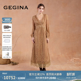 GEGINA吉吉娜秋冬季 两件套蕾丝提花连衣裙复古气质感裙子 新品