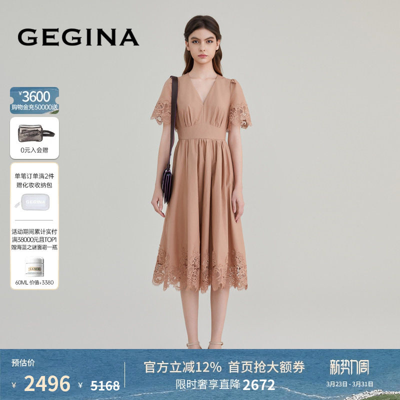 【蕾丝】GEGINA吉吉娜春夏新品高档绣花纯棉连衣裙中长款全棉女裙