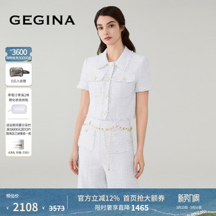 修身 GEGINA吉吉娜女装 短外套小香风格 格子短袖 气质上衣 春夏新品