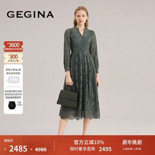 GEGINA吉吉娜新品 重工镂空蕾丝连衣裙V领高级感气质裙子商场同款