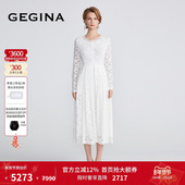 GEGINA吉吉娜圆领勾花蕾丝连衣裙长款 高级时髦奢品裙子商场同款