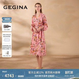 新品 GEGINA吉吉娜春夏季 V领印花连衣裙高级仙气度假裙 亚麻