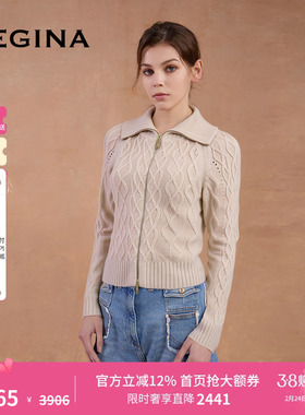 GEGINA吉吉娜秋冬季新品绵羊毛混纺针织衫修身保暖显瘦开衫上衣女