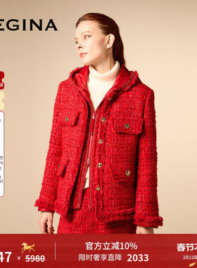 GEGINA吉吉娜红色小香风短外套进口花呢高级红色外套女商场同款