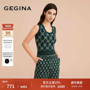 短款 奢华针织背心绵羊毛混纺修身 弹性上衣 无袖 GEGINA吉吉娜女装