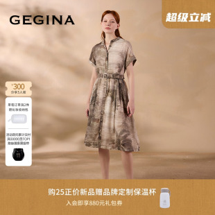 新品 GEGINA吉吉娜2025春夏季 V领印花连衣裙复古时髦气质A字裙子女