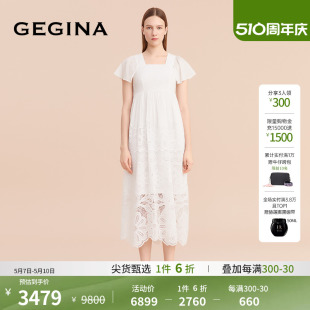 桑蚕丝 GEGINA吉吉娜女装 白色重工蕾丝连衣裙绣花女裙商场同款