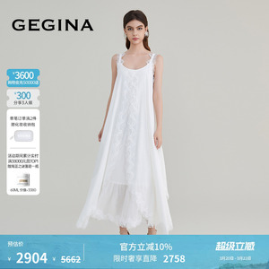GEGINA吉吉娜女装春夏商场同款蕾丝拼接吊带连衣裙纯棉度假长裙