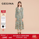真丝印花裙子 松紧收腰连衣裙女中长款 桑蚕丝 GEGINA吉吉娜新款