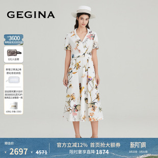 GEGINA吉吉娜女装 纯棉印花连衣裙高级感度假风裙子 春夏商场同款