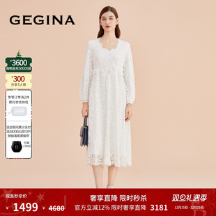 保暖商场同款 GEGINA吉吉娜高端刺绣蕾丝连衣裙女中长款 蕾丝
