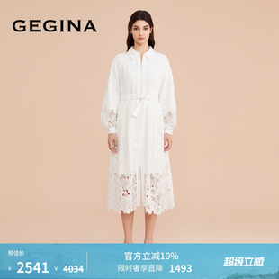 GEGINA吉吉娜新款 重工蕾丝连衣裙女中长款 绣花女裙子 蕾丝