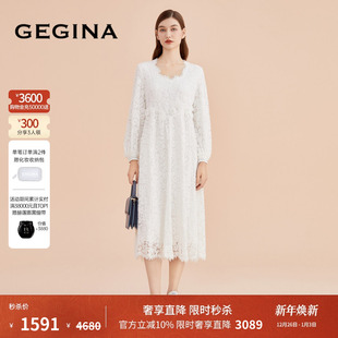 保暖商场同款 GEGINA吉吉娜高端刺绣蕾丝连衣裙女中长款 蕾丝