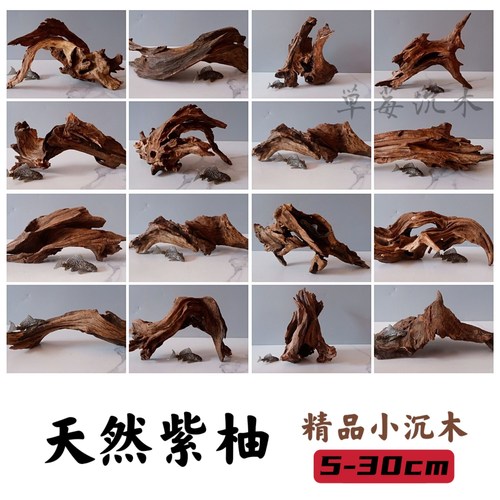 淡水性笔记30CM小缸沉木乌龟晒台鱼缸装饰造景南美缸紫柚木免煮包