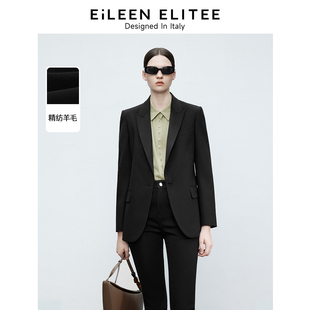 ELITEE羊毛黑色西服外套正装 朗姿欧洲EiLEEN 2025年春 朗姿奥莱