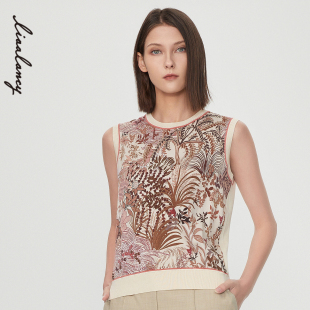 女吊带专柜正品 俪雅 针织衫 女春夏奥莱圆领无袖 LANCY商场同款