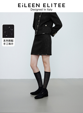 [朗姿奥莱]朗姿欧洲EiLEEN ELITEE高级感小香风短裙2025春新款黑