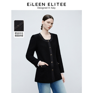 新款 ELITEE2025年春季 朗姿欧洲EiLEEN 绵羊毛小香风外 朗姿奥莱