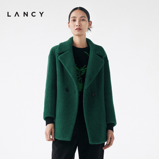 LANCY/朗姿2023秋冬新款大翻领纯羊毛大衣短款宽松高级感毛呢外套
