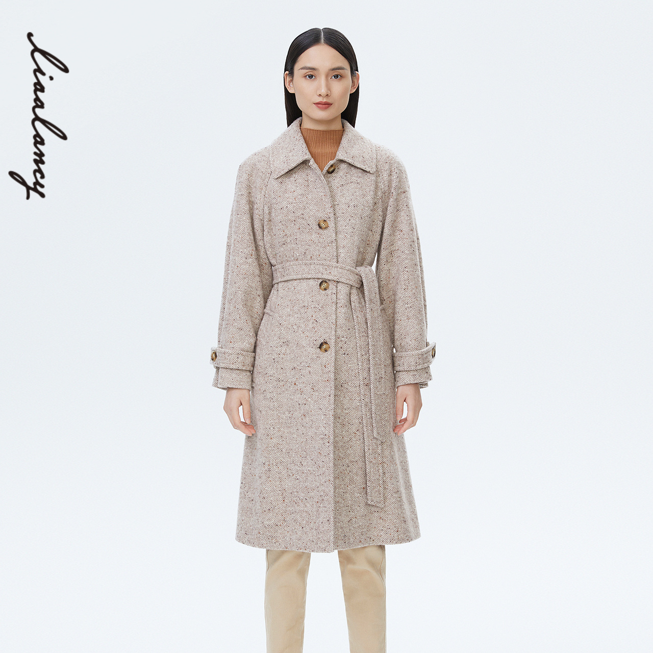 人字纹纹理 小翻领 本料腰带