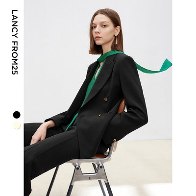 [朗姿奥莱]朗姿法式高级感设计感西服商务正装收腰黑色西装外套2