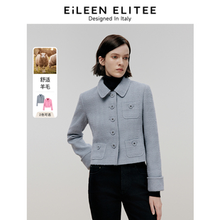小香风新中式 ELITEE2024冬新款 朗姿欧洲EiLEEN 气质翻 朗姿奥莱
