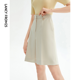 裤 女夏新款 子 短裤 朗姿高级感设计高腰复古直筒阔腿显瘦五分休闲裤