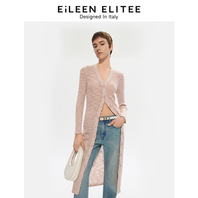 [朗姿奥莱]朗姿欧洲EiLEEN ELITEE2025夏新款粉色设计毛衣开衫外