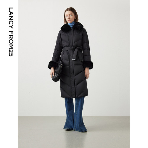 獭兔长款外套朗姿毛毛领