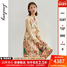 朗姿x百鸟朝凤真丝连衣裙2020年秋季休闲桑蚕丝百褶裙女商场同款图片