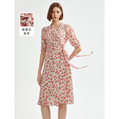 中长款 朗姿法式 高级感气质复古碎花泡泡袖 连衣裙裙子奥莱