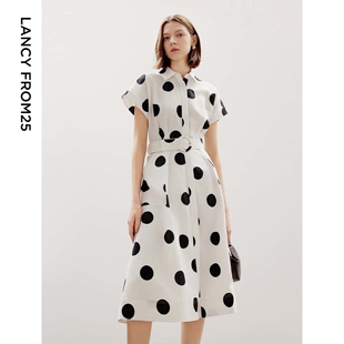 夏季 设计感复古波点裙子2024年新款 朗姿法式 高级感气质 朗姿奥莱