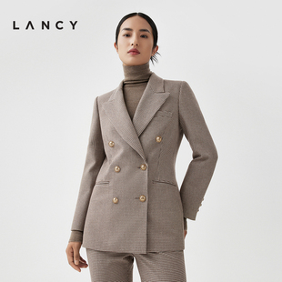 外套高级感女士西服穿搭 千鸟格纹职业西装 LANCY 朗姿2023秋冬新款