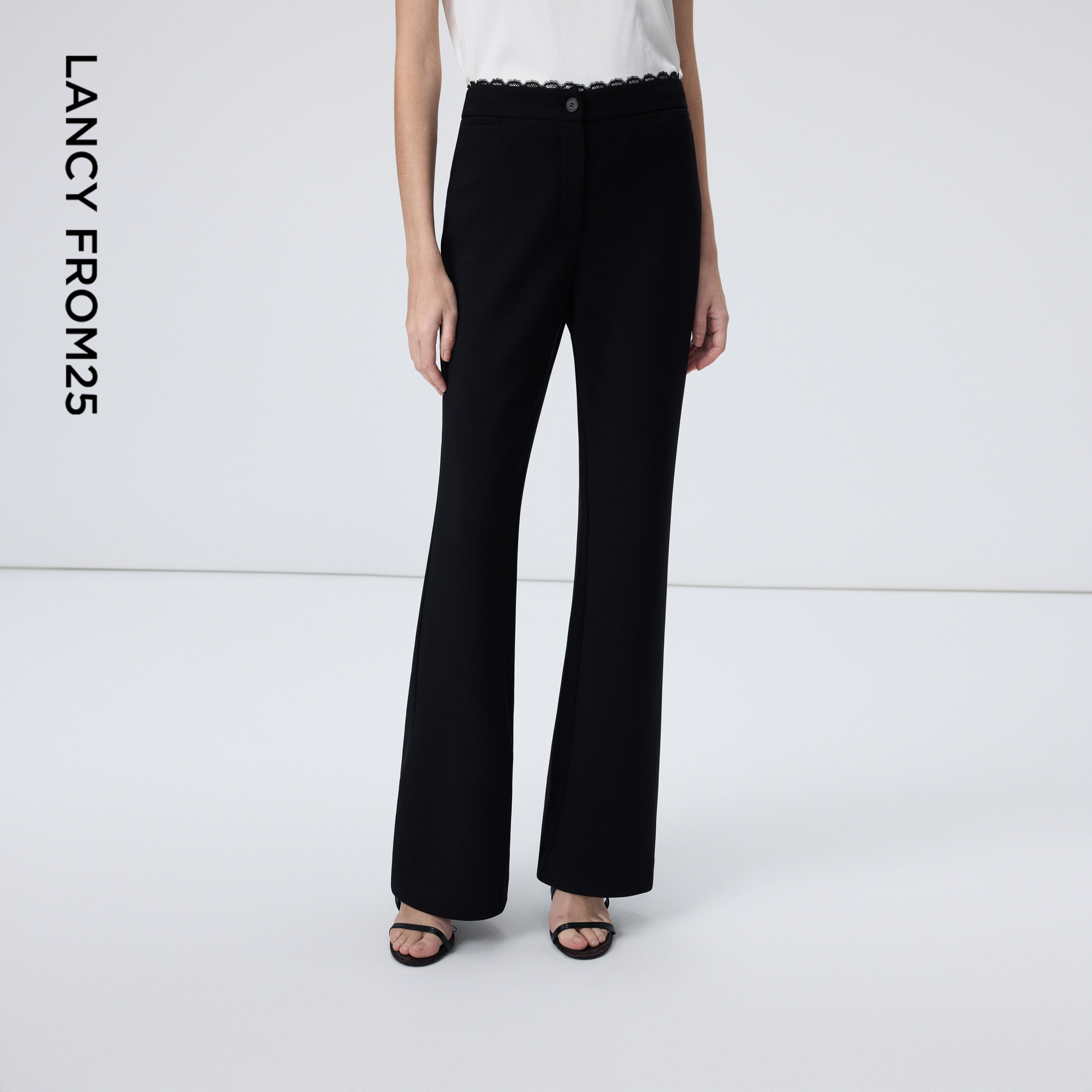 朗姿蕾丝拼接高腰复古优雅微喇裤轻熟时尚休闲裤女2026年春季新款,女装/女士精品,休闲裤,淘宝优惠券,粉丝福利购,淘宝优惠卷