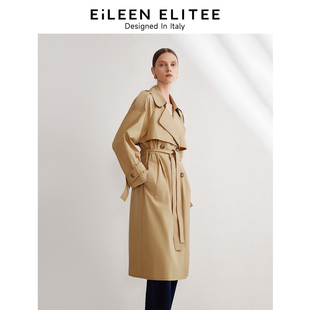 风衣外套202 朗姿奥莱 意大利设计 朗姿纯棉复古英伦风中长款