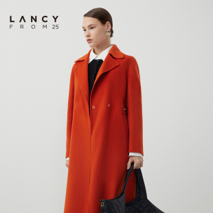 新款 朗姿羊毛大衣女2022冬季 朗姿奥莱 收腰显瘦翻领双面呢 LANCY