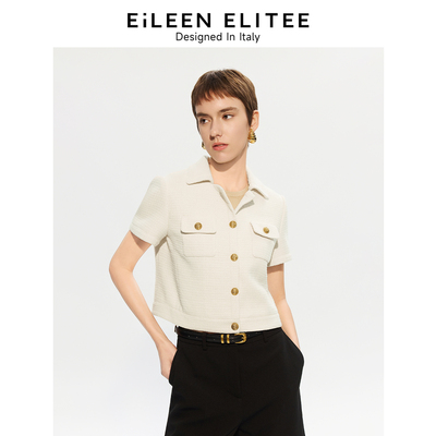 [朗姿奥莱]朗姿欧洲EiLEEN ELITEE2025年夏季新款翻领小香风白色