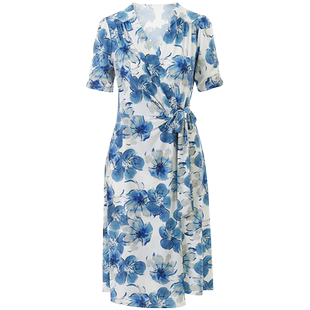 朗姿复古印花收腰设计感裙子女装2024年夏日新款高级感长款连衣裙