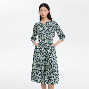 [朗姿奥莱]LANCY/朗姿女装商场同款奥莱碎花连衣裙子女春夏收腰中