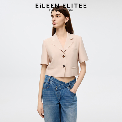 朗姿欧洲EiLEEN ELITEE2025年秋新款气质醋酸短袖短款西装外套女