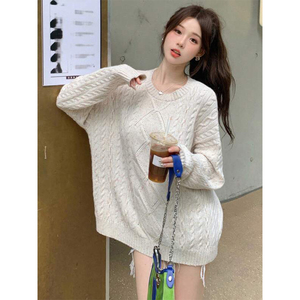 XIJIAJIA温柔系宽松慵懒风软糯秋冬毛衣女套头加厚麻花针织上衣
