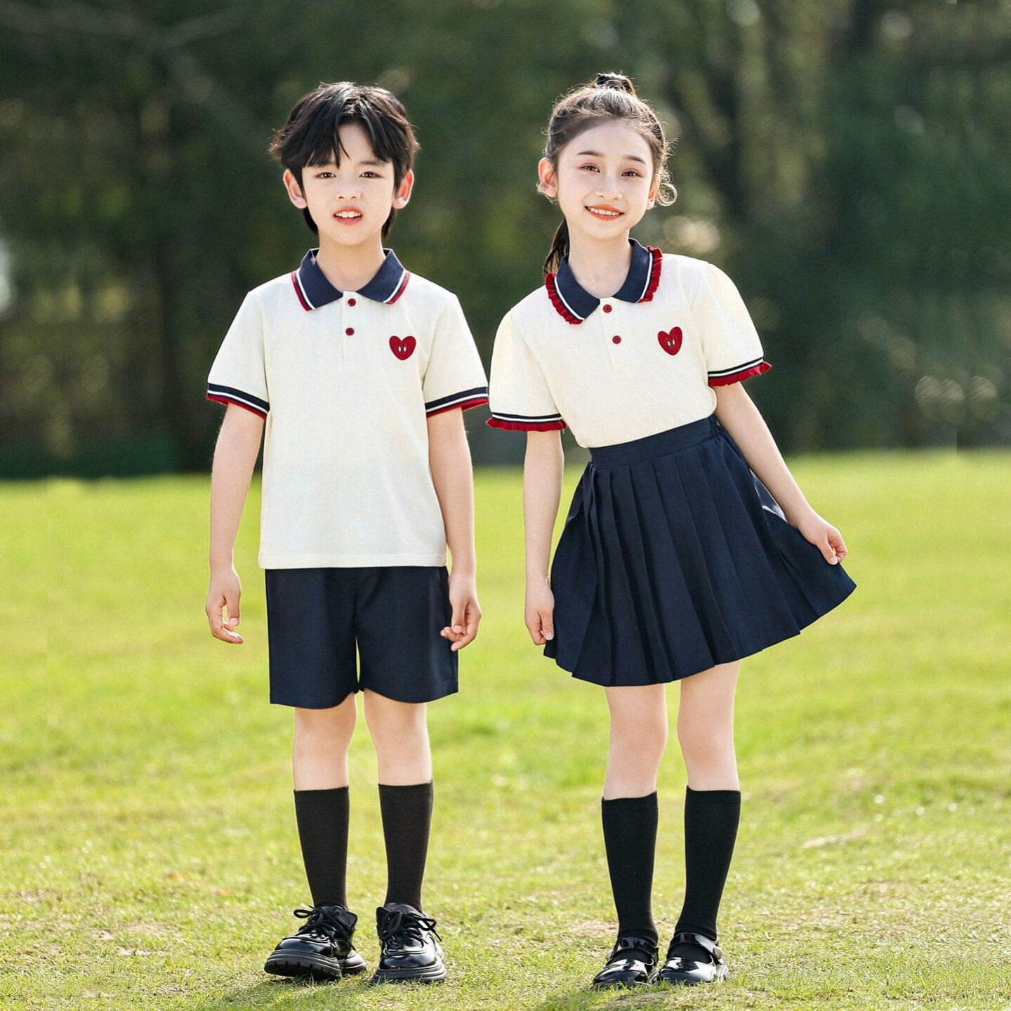 学院风班服半身裙小学生毕业班典礼装舞蹈纯棉夏季唐汉百褶裙诗歌