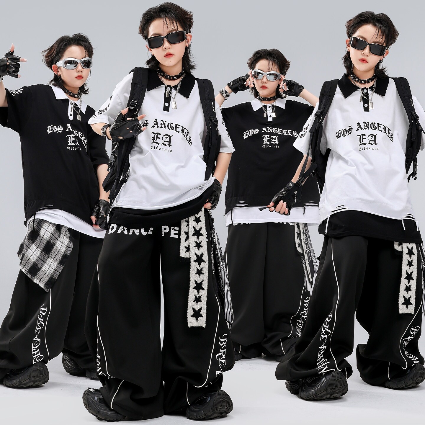 儿童街舞潮服男童hiphop演出服酷帅短袖红白马甲皮衣架子鼓童服