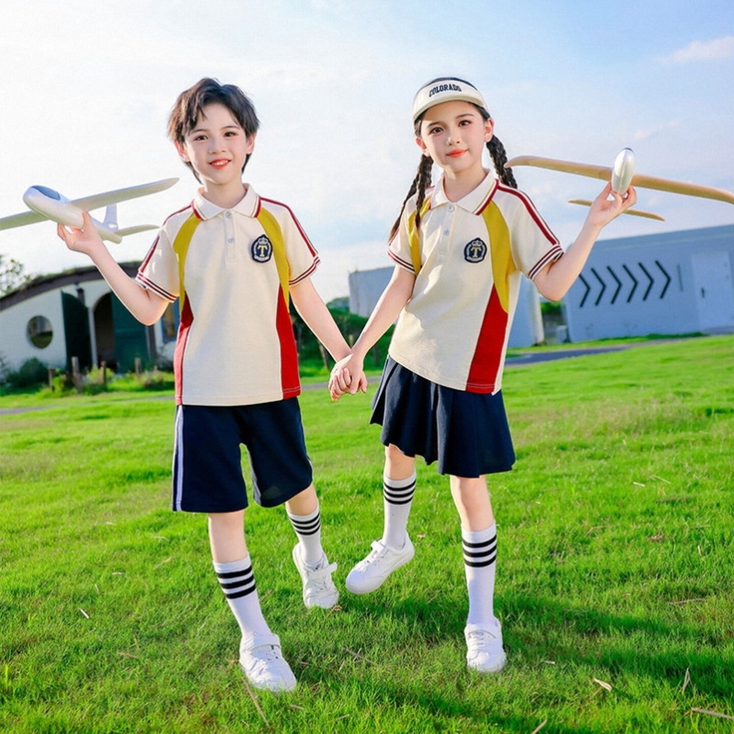 学院风班服马甲入园照年级纯棉典礼装两件套半身裙舞蹈毕业装团体