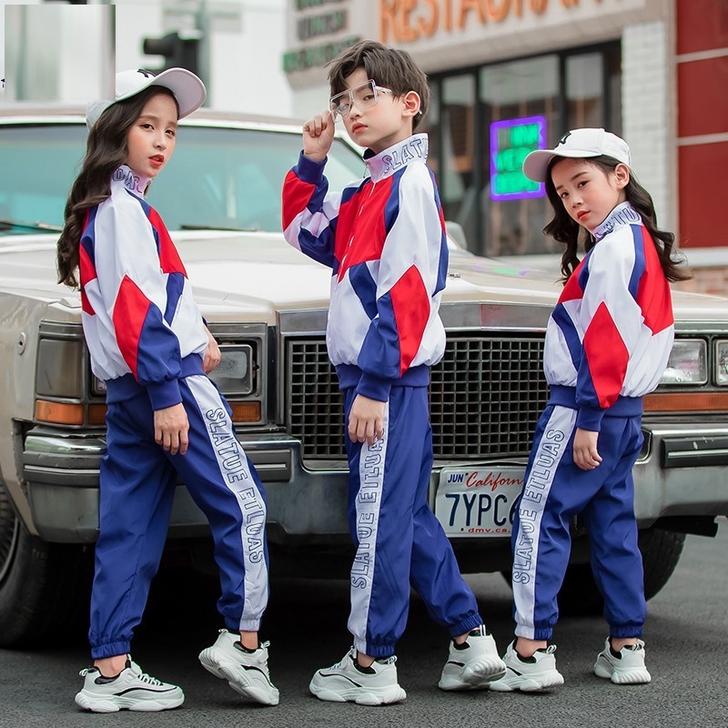 小学生班服毕业照运动装演出服蓝色三件套嘻哈春装春秋装棒球服