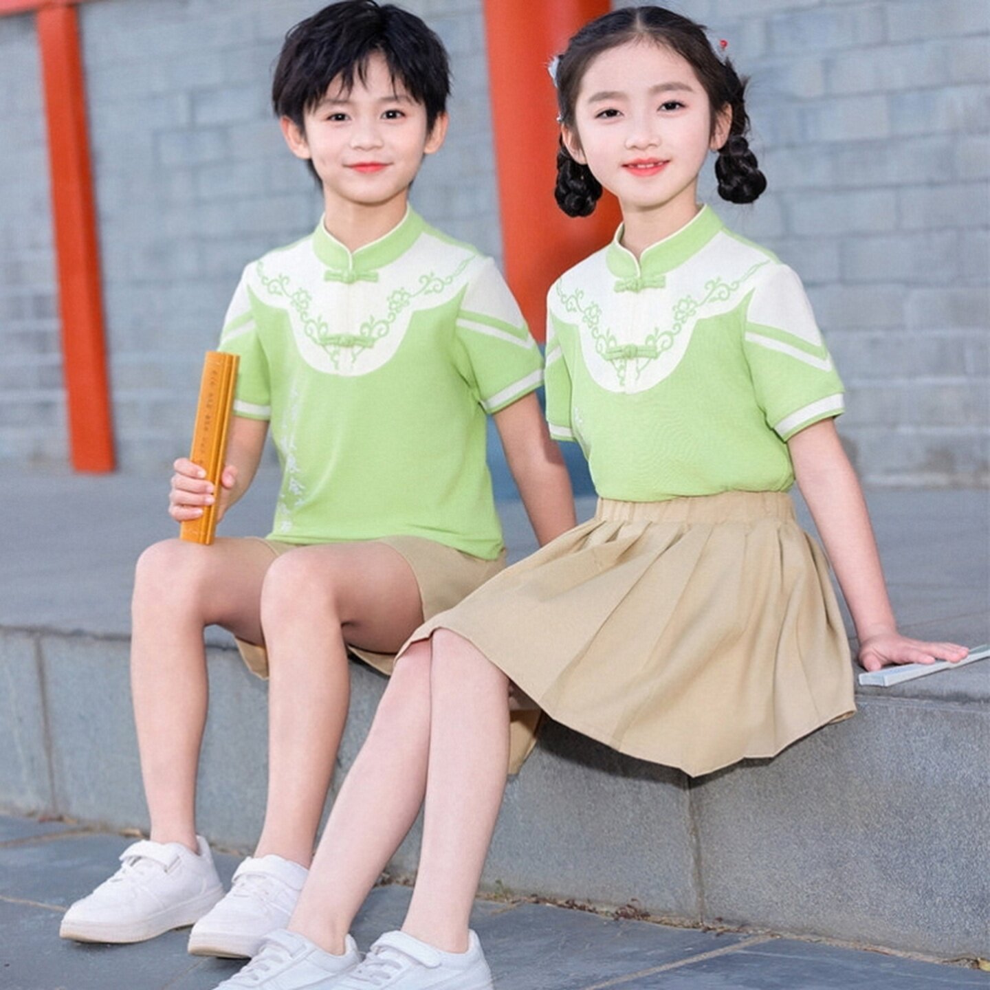 学院风班服开幕式百褶裙六一两件套裤子运动会春秋款古风英伦风